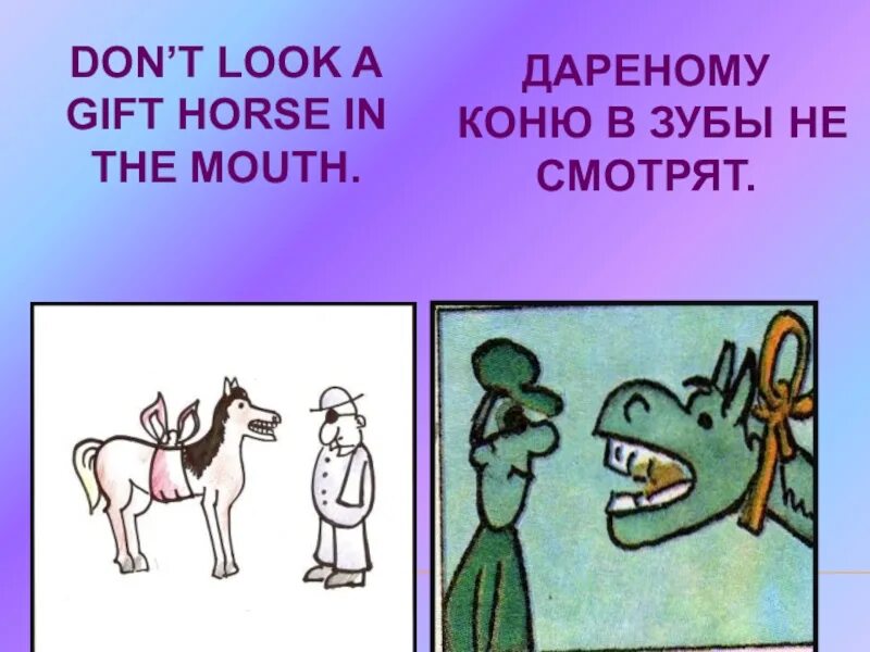 Don't look a gift horse in the mouth. Look a gift horse. Зуб дареного коня. Look a gift horse. Look a gift horse mouth.