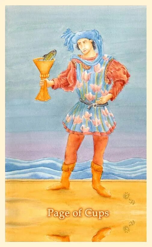 Почему паж спасся из морской пучины. Паж кубков таро. паж кубков иллюстрация. иллюстрация к сказке кубок. рисунок к сказке кубок.