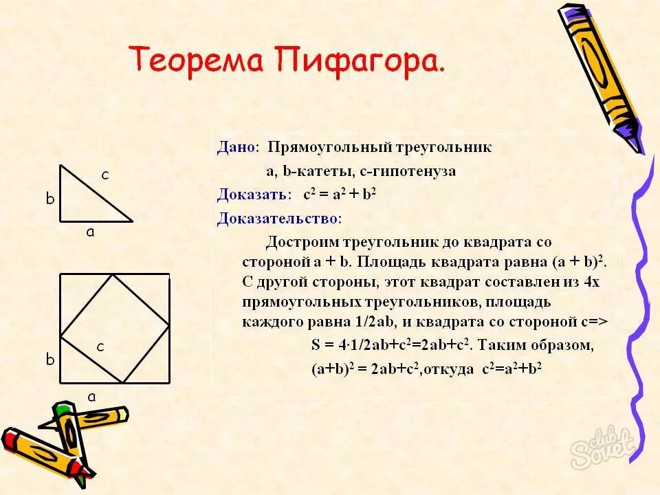 Найти образ квадрата. Теорема Пифагора формулировка и доказательство. Теорема Пифагора формула доказательства. Геометрия доказательство теоремы Пифагора. Сформулируйте и докажите теорему Пифагора кратко.