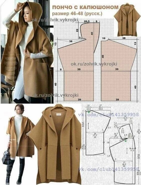 Выкройка пальто с капюшоном женское Пин на доске Découpe et couture Кройка и Шитьё Платье швейные шаблоны, Пальто
