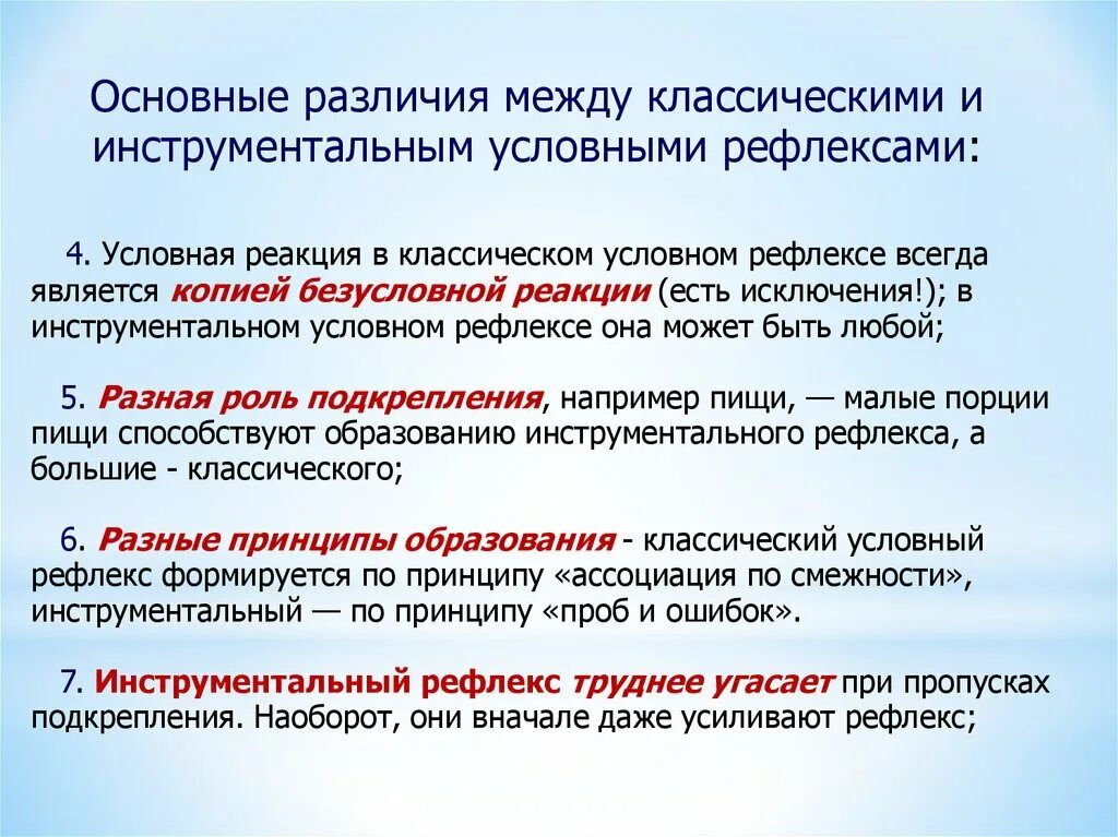 В отличие от условных рефлексов
