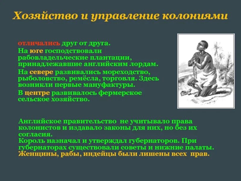 Хозяйственное развитие колоний и система управления