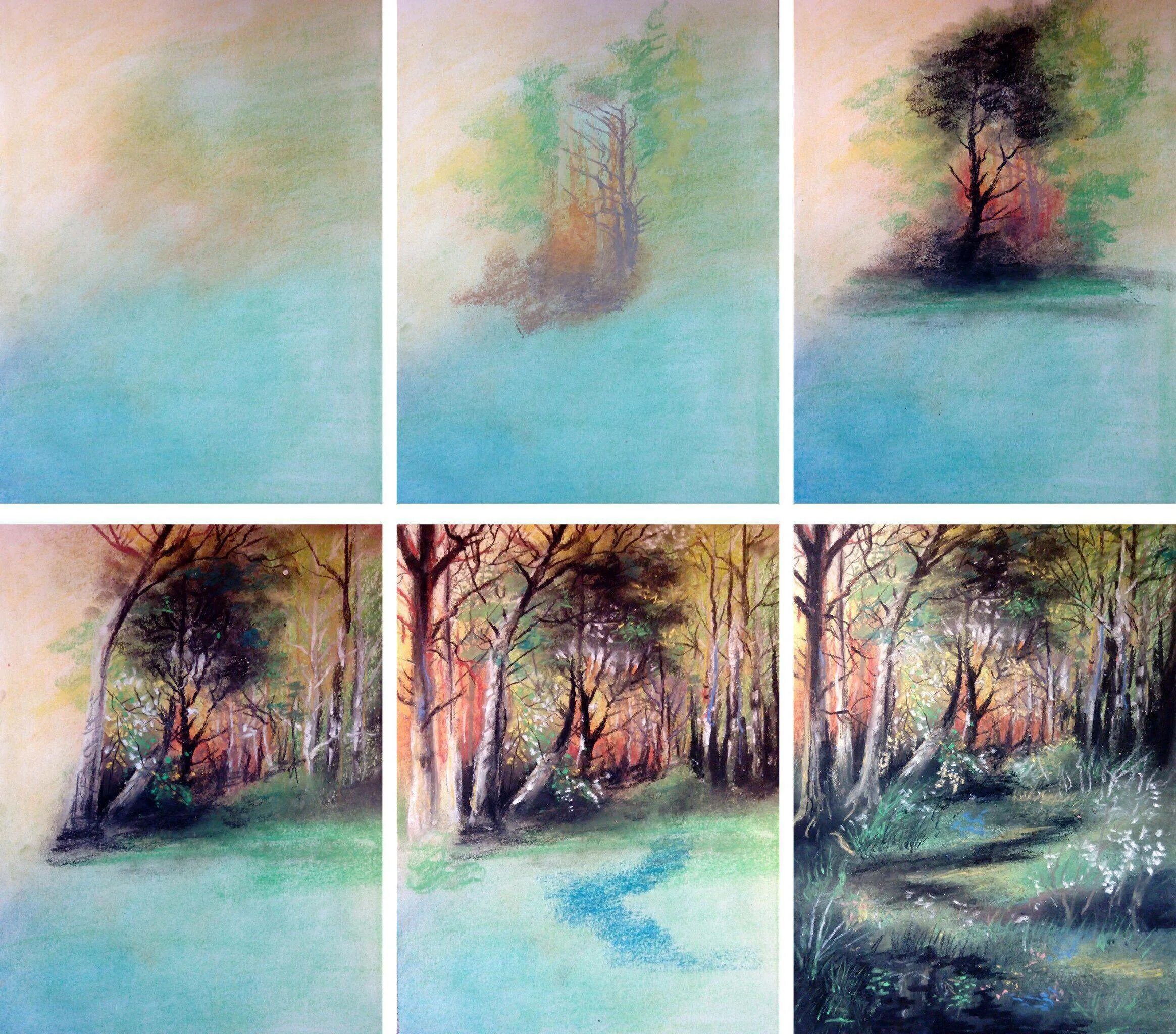 Поэтапное рисование пейзажа красками. Рисование гуашью для начинающих. Пейзаж акварелью для начинающих. Осенний пейзаж гуашью. Поэтапное рисование пейзажа красками.