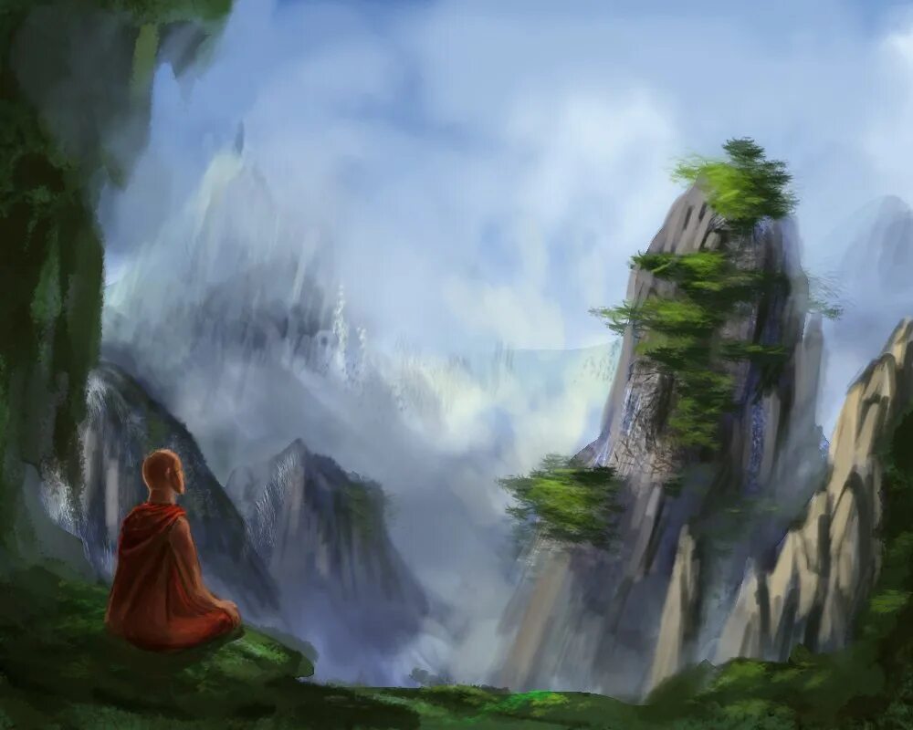 Терпение в горе. Сила духа человека. Афон монахи. Человек медитирует в горах. Скала лев.