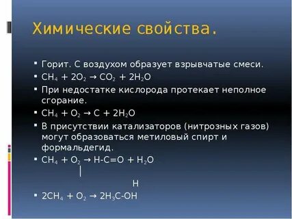 Хим свойства метана