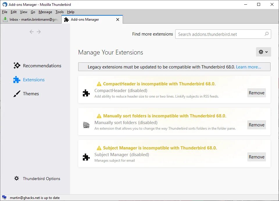 Disable extensions