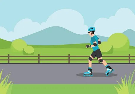 Included in this pack is illustration of a man rollerblading on the road. 