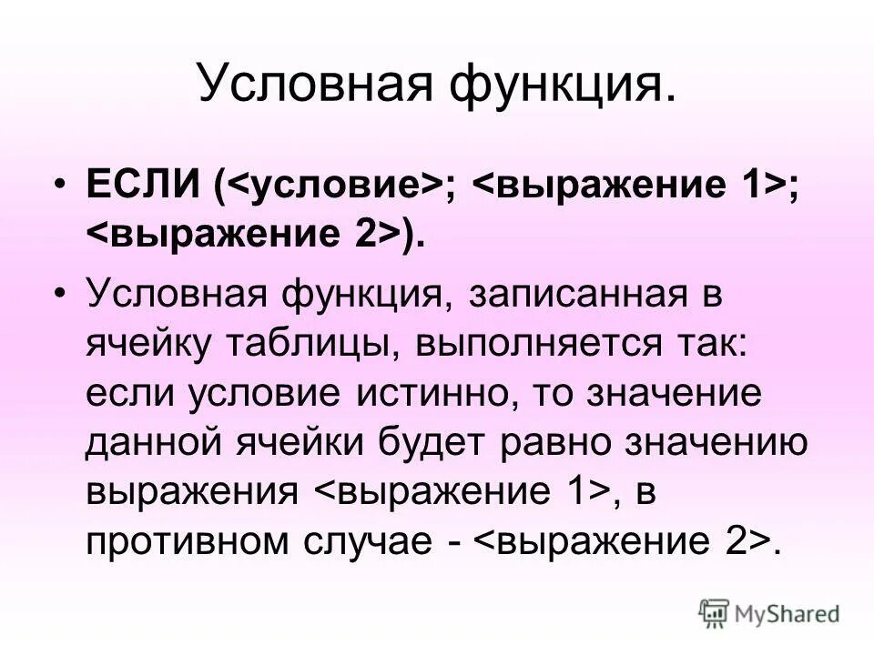 Запишите условную функцию. Запишите условную функцию