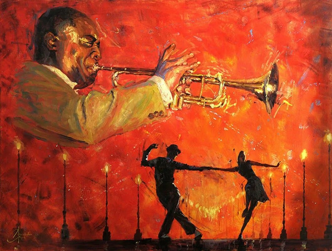 Jazz arts. Луи Армстронг в живописи. Луи Армстронг Афремов. Нарисованный Луи Армстронг джазмен. Кристофер Кларк художник саксофонист.