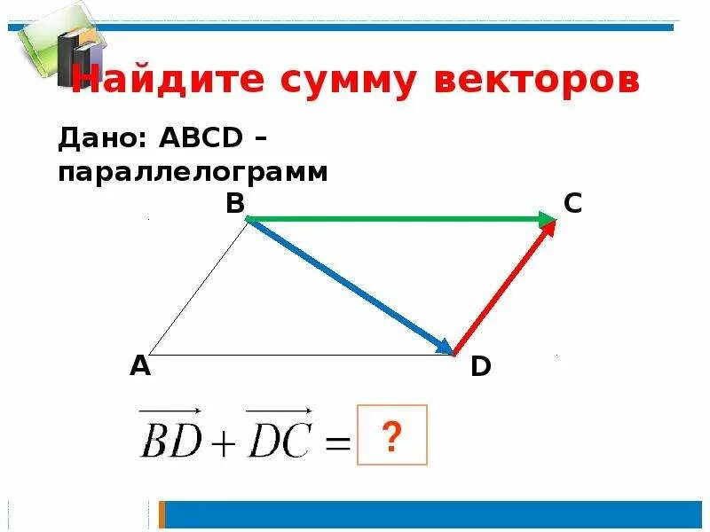 Длина суммы векторов в треугольнике. Векторная сумма векторов. Сумма двух векторов. Найдите сумму векторов. Как найти сумму двух векторов.