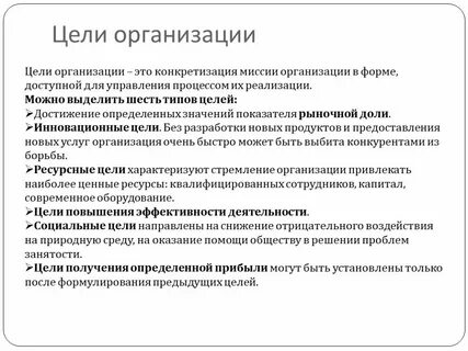 Структура целей организации экономика