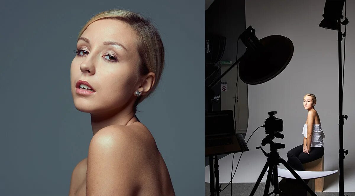 портретная тарелка. свет в студии. съемка модели в студии. съемка с постоянным светом. освещение в видеостудии.