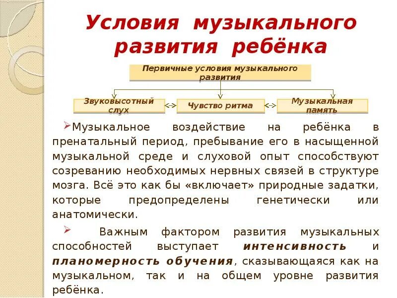 Укажите первичные условия музыкального развития. Первичные условия музыкального развития дошкольников. Условия развития музыкальных способностей. Основные музыкальные способности.