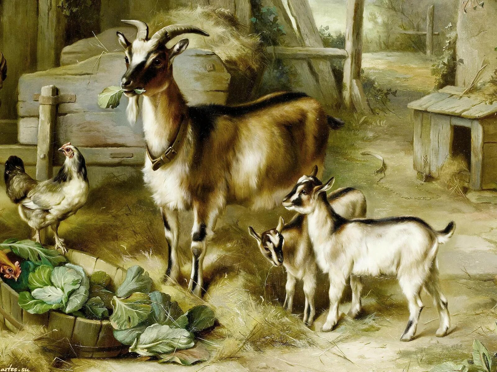 Рассматривание картины коза с козлятами