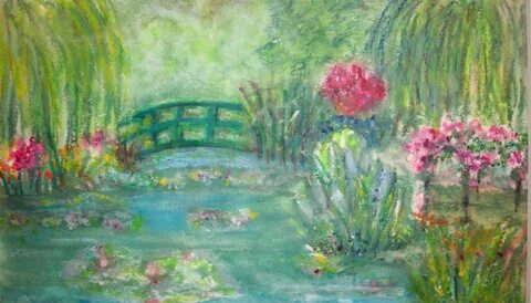 Pastel painting done onsite in Claude Monet's Garden in France. 