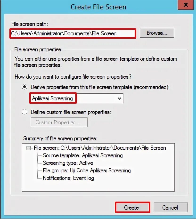 File screen. File screen