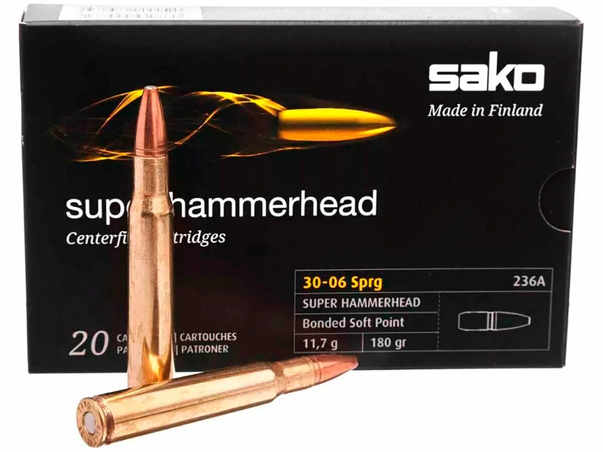 30 06 sprg. Патроны Sako 30-06 Hammerhead. Sako Hammerhead 180 gr. Патроны Sako, кал. .300 WSM super Hammerhead (180/11,7 гр.), арт.236 a п.=10шт. .30-06 SPRG Sako 11.7 g/180 gr SP super Hammerhead 236а.