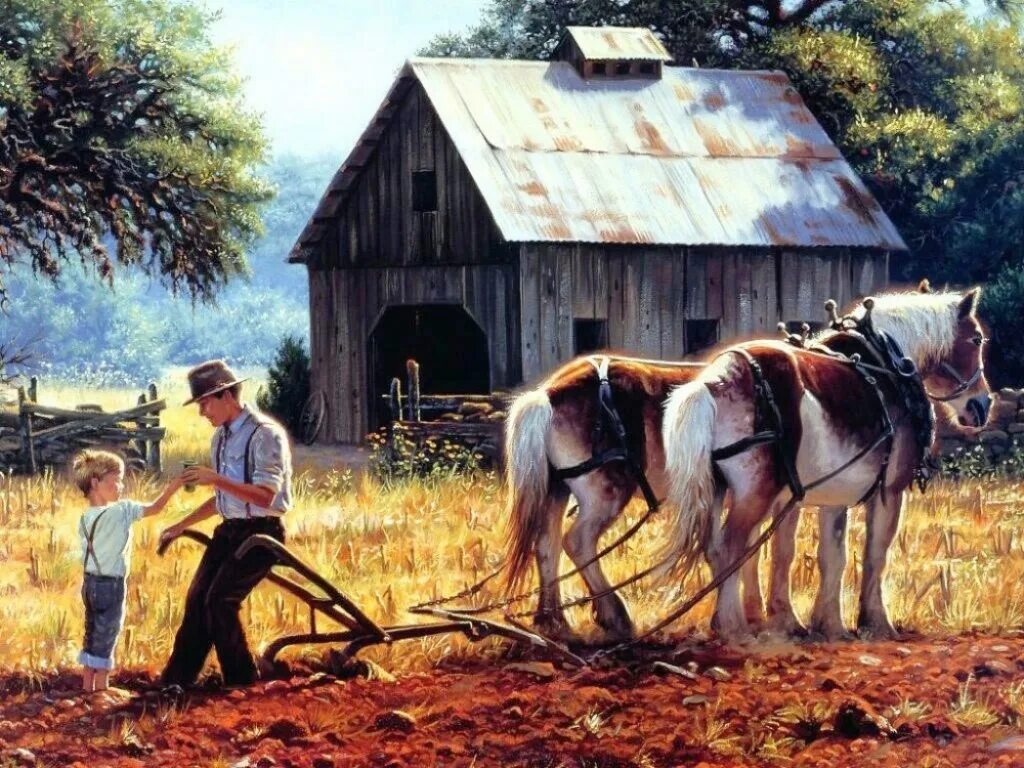 He lives on the farm. Художник Mark Keathley деревенская жизнь.