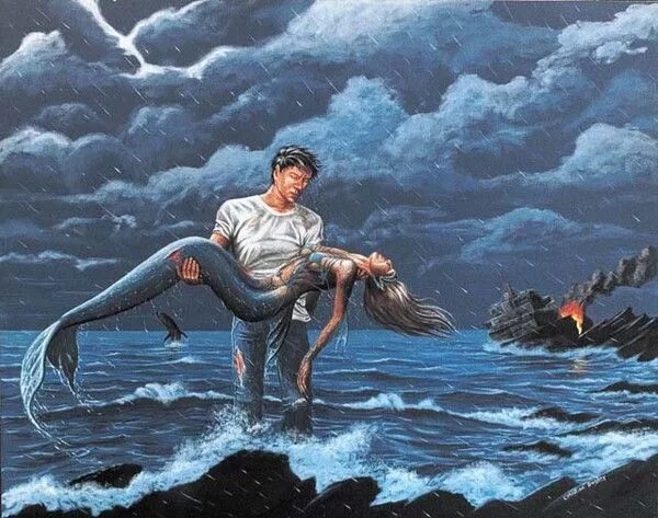 The fisherman and the soul. Русалка Оскар Уайльд. Русалка спасает человека. Русалка и моряк. Русалка и человек.
