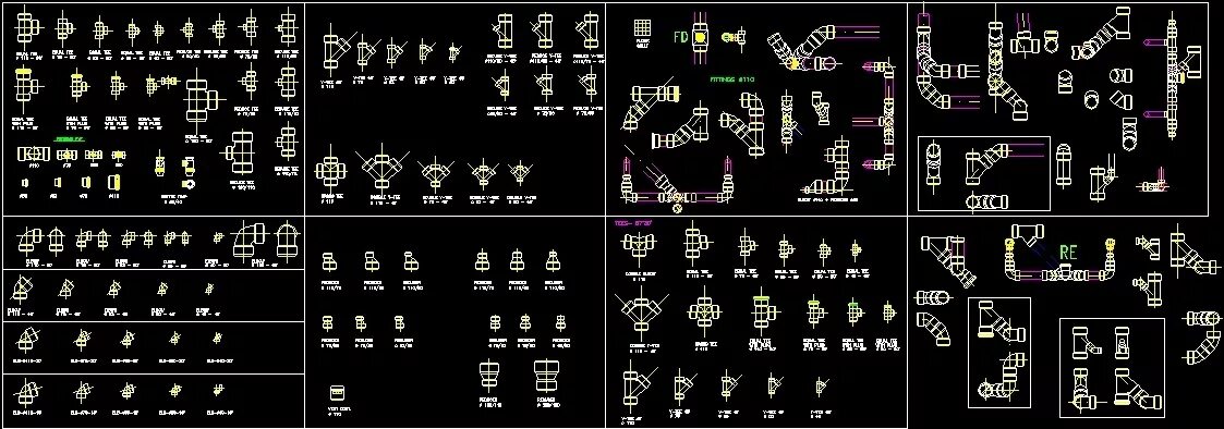Fitting - Elbows - Tee - Reducers - Pvc DWG Block for AutoCAD * Designs CAD
