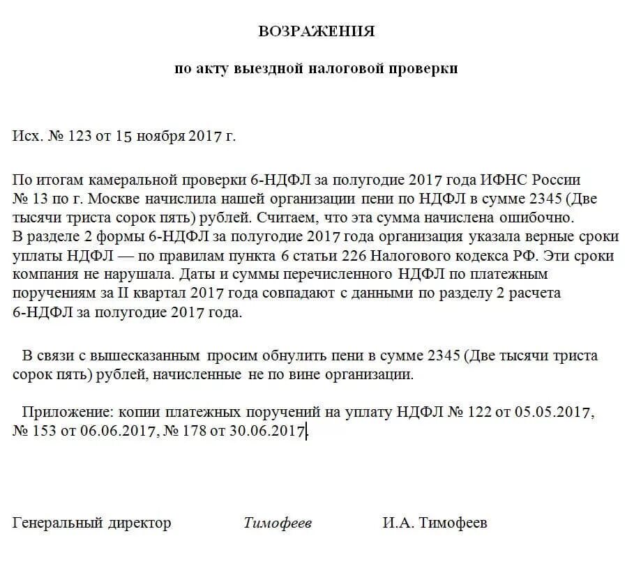 Возражения нк рф. Возражение на акт налоговой проверки. Возражение на акт проверки образец. Возражение на акт налоговой проверки образец. Возражение по акту налоговой проверки.