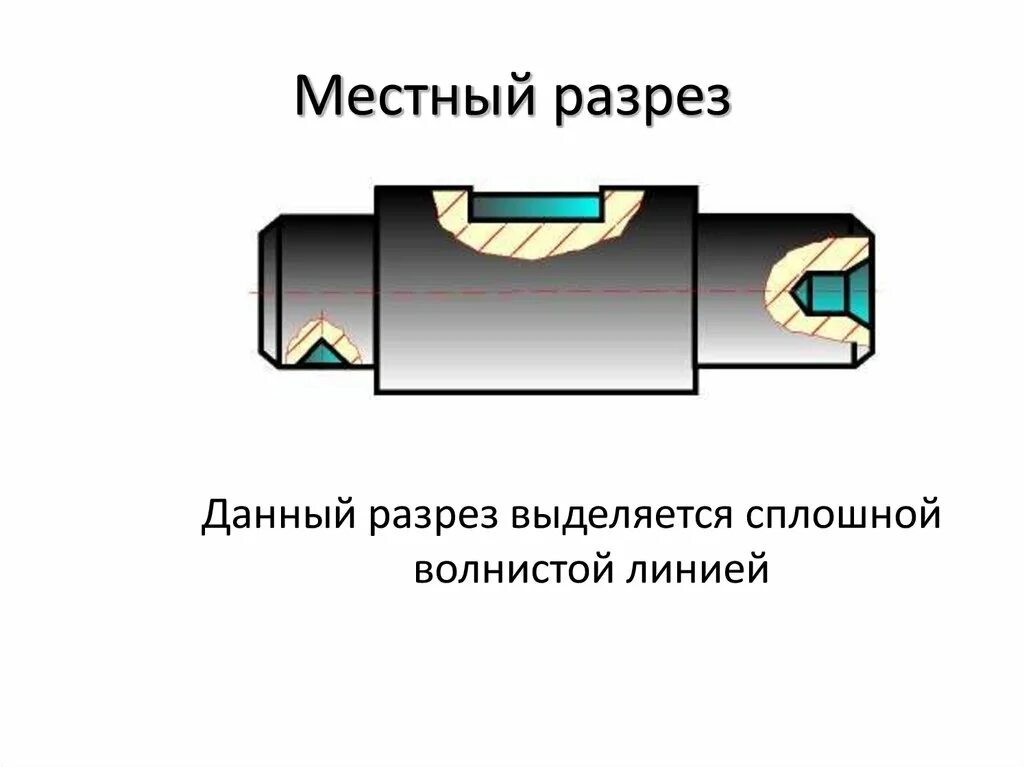 Виды местных разрезов. Местный разрез отверстия на чертеже. Местный разрез черчение. Местный разрез на чертеже примеры. Местный разрез ограничивают.