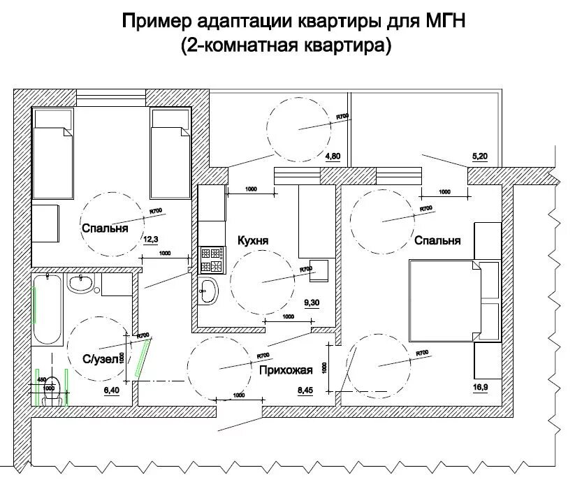 На плане изображена схема квартиры. Квартиры для маломобильных групп населения план. планировка квартиры для мгн. схема размещения оборудования мгн. квартира для инвалида план.