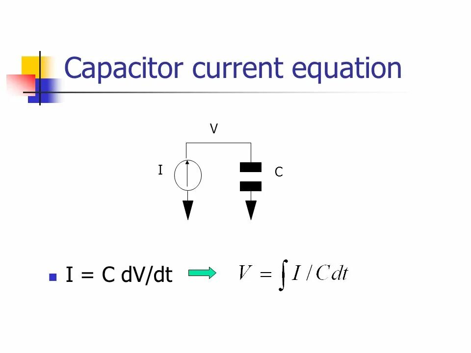 Capacitor voltage. Current on capacitor. current formula.
