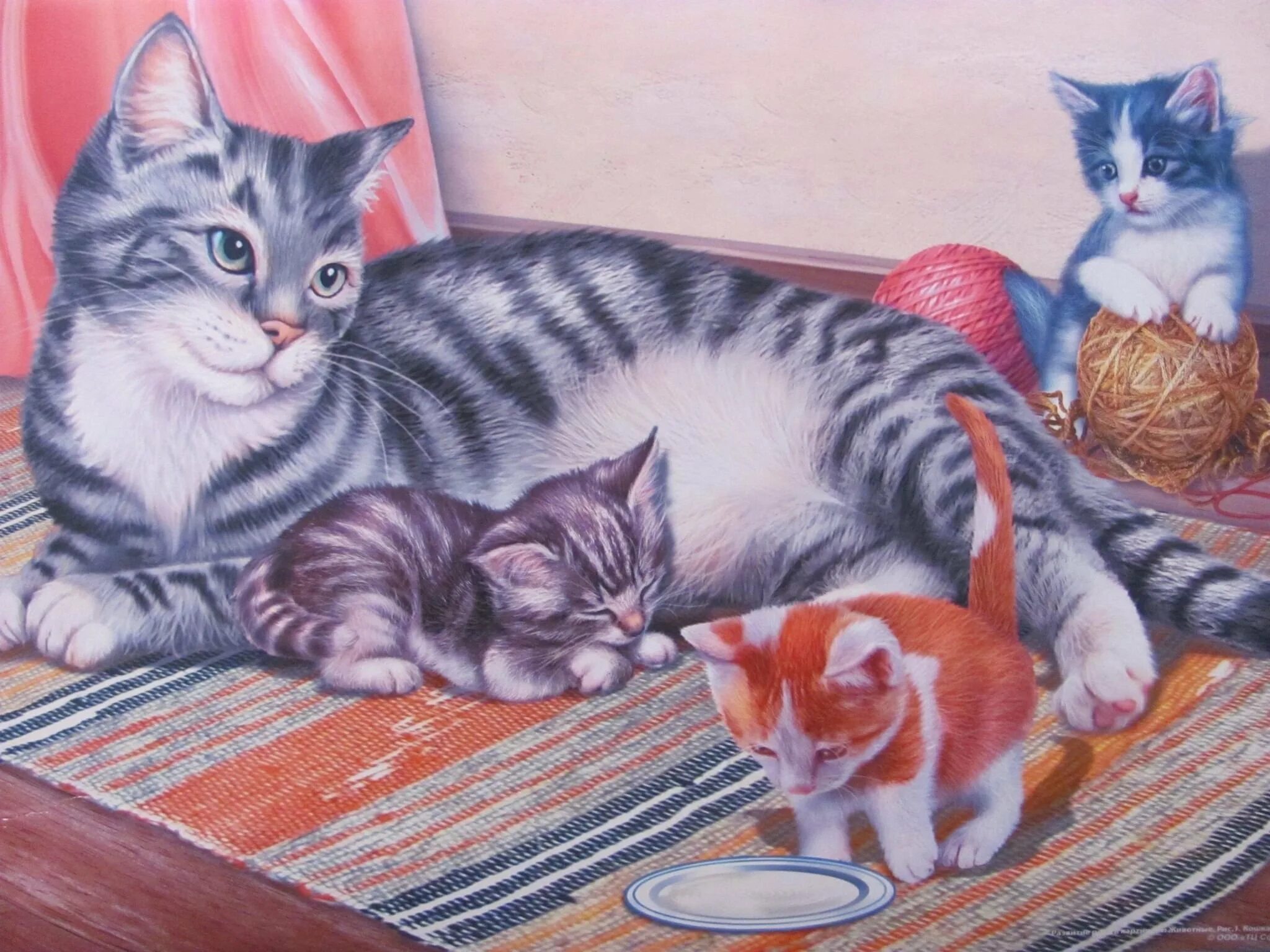 Котята зовут маму кошку слушать. Картина кошка с котятами Автор с Веретенникова. Кошка и котенок для детей. Картина для детей кошка с котятами. Сюжетная картина кошка с котятами.