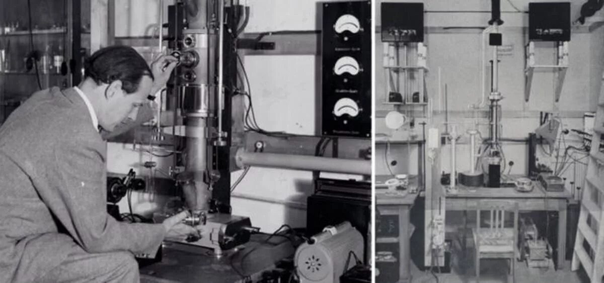 Кто создал электроника. Сканирующий электронный микроскоп 1930. Эрнст руска электронный микроскоп. Первый электронный микроскоп 1932.
