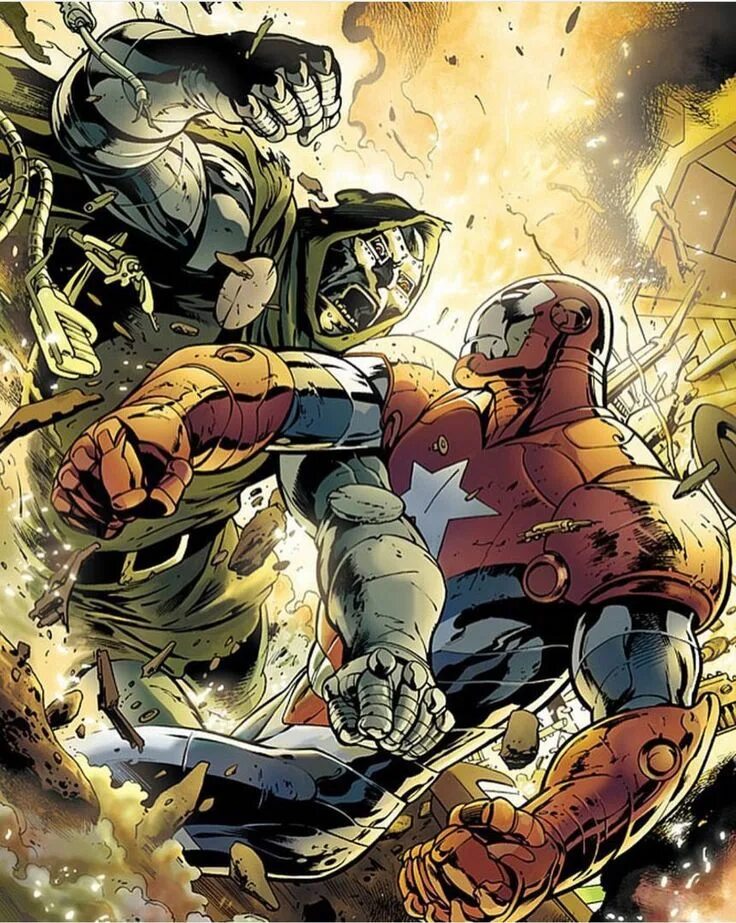 Железный дум комикс. Iron man vs doctor doom. Doctor doom iron man. Infamous iron man марвел. Железный человек против доктора дума.