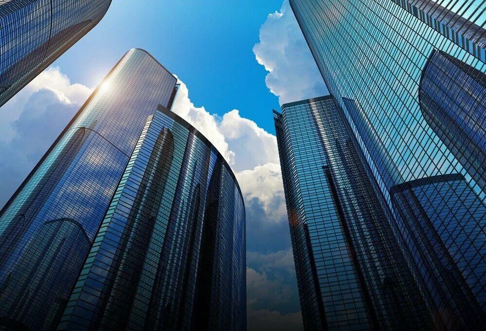 Высокое стеклянное здание. Вид с небоскреба. Небоскреб вверх. Уиллис тауэр (г. Небоскреб вверх.