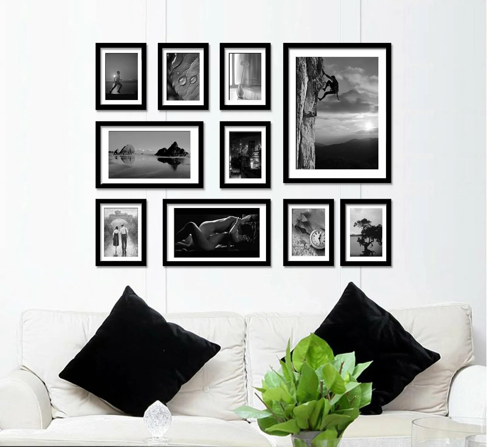 Фоторамки в интерьере. Черные фотографии на стену. Черные фотографии на стену. Стильные картины для интерьера. Белые фоторамки в интерьере.
