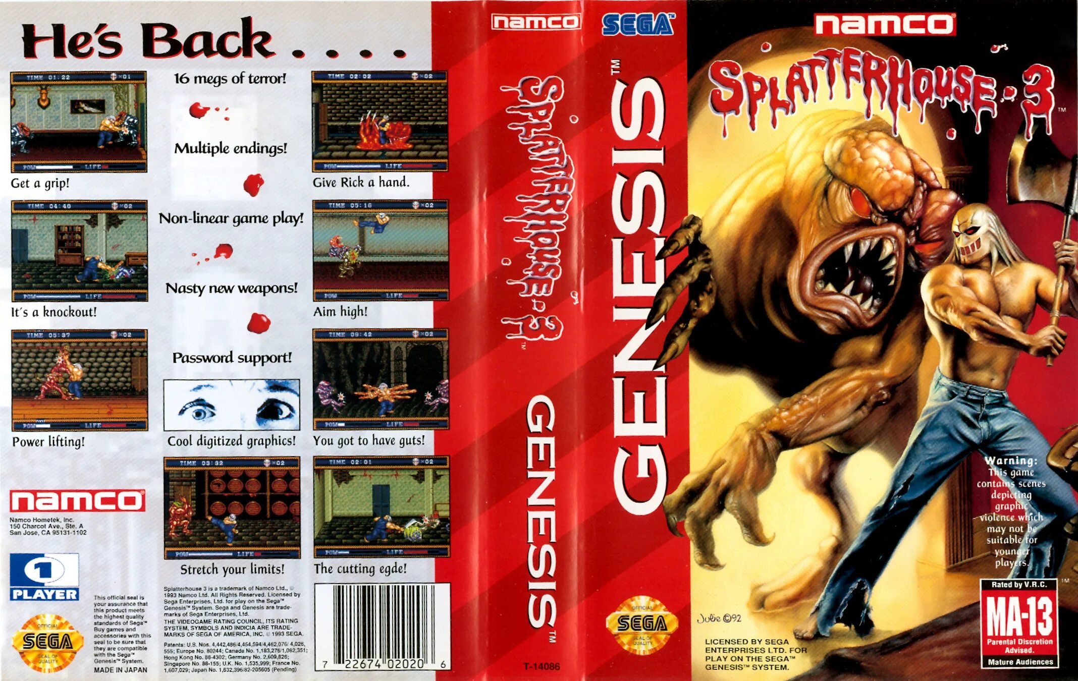 Обложка Splatterhouse 3 для Sega Genesis. Игра на сегу Splatterhouse. Hes back