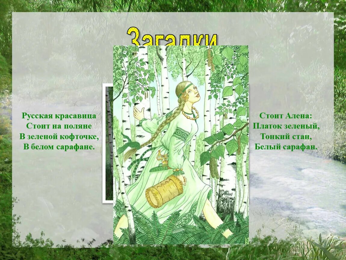 Загадка стоит алена платок. Русская красавица стоит на Поляне в зелёной кофточке,. Стоит на Поляне в белом сарафане. Русская красавица стоит на Поляне в зеленой кофточке в белом сарафане.