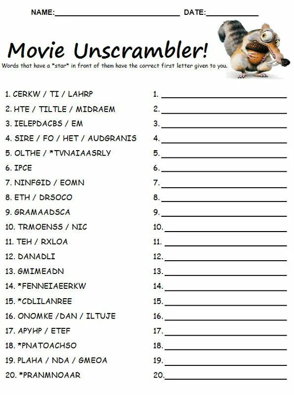 Word Scramble. Scramble Words Worksheets. Movies Worksheets. Films Worksheets. Movie worksheets