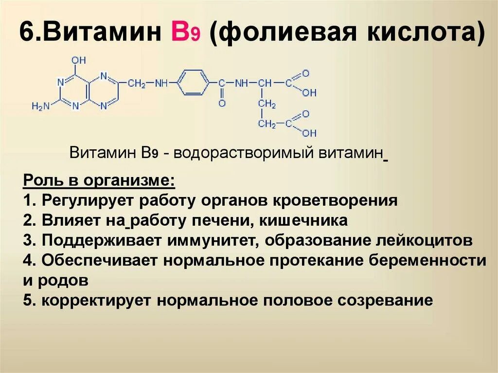 Фолиевая кислота тиамин. Витамин b9 фолиевая кислота. Фолиевая кислота витамин в9. Кофермент витамина в9. Витамин b9 роль в организме.