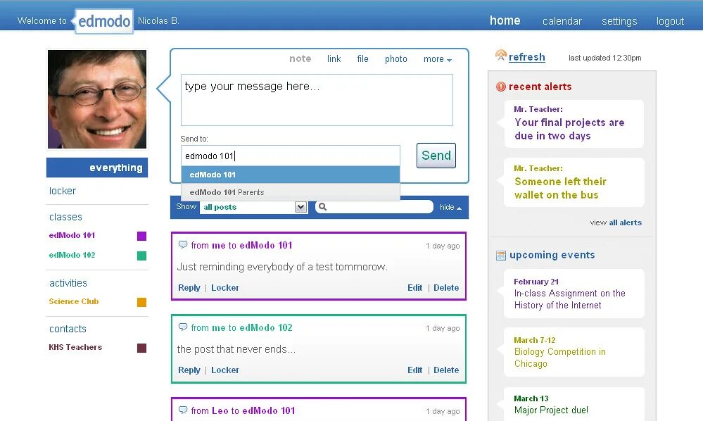 Edmodo. Edmodo interface. Edmodo screenshot. Here recently