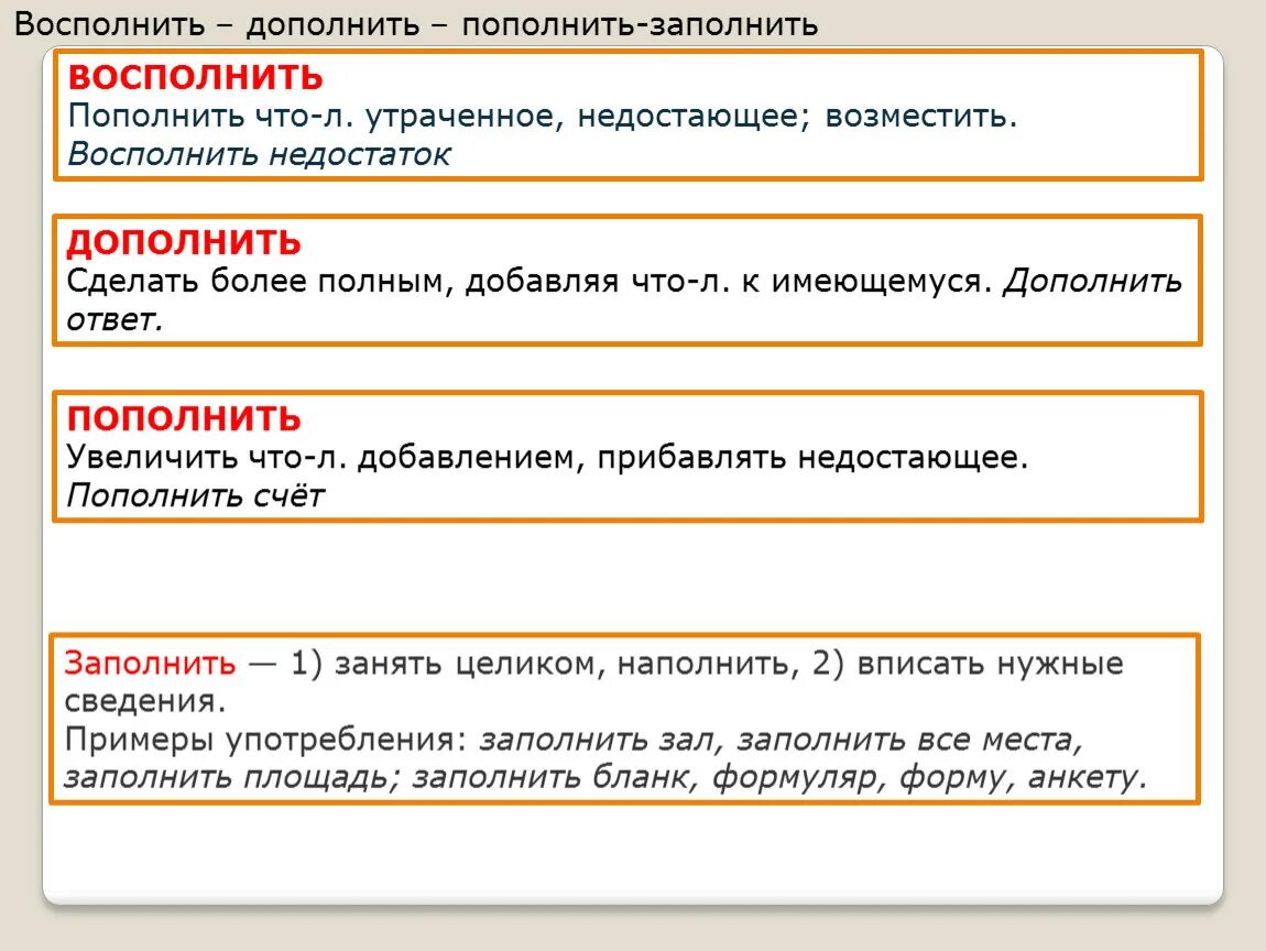 Предложение со словом заполнять. Восполнить дополнить. Восполнить дополнить пополнить. Заполнить пароним. Заполнить восполнить пополнить.