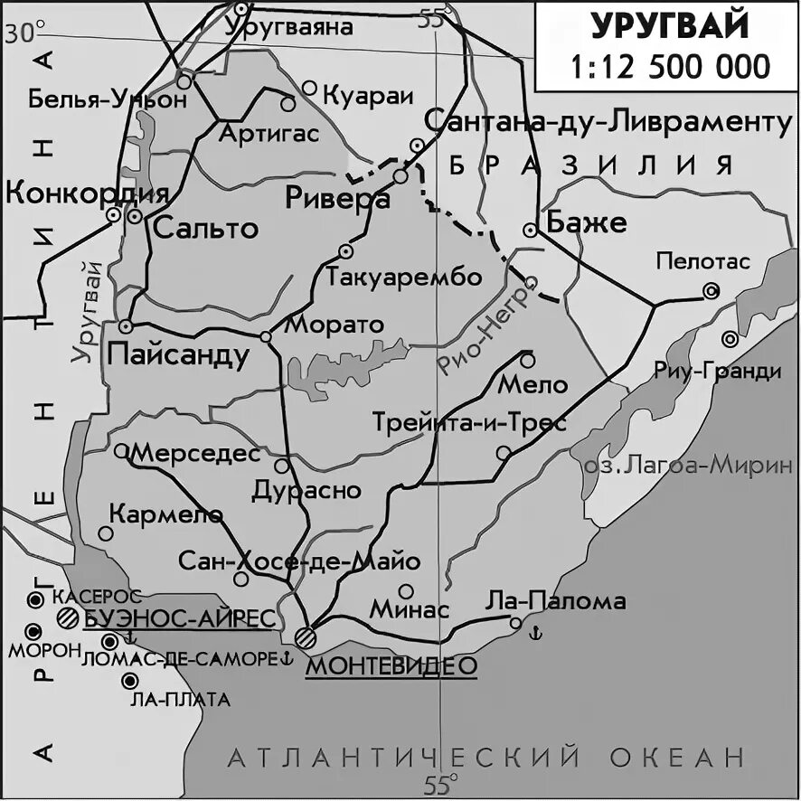 Восточная Республика Уругвай на карте. Государство Уругвай на карте. Физическая карта Уругвая. Уругвай политическая карта.