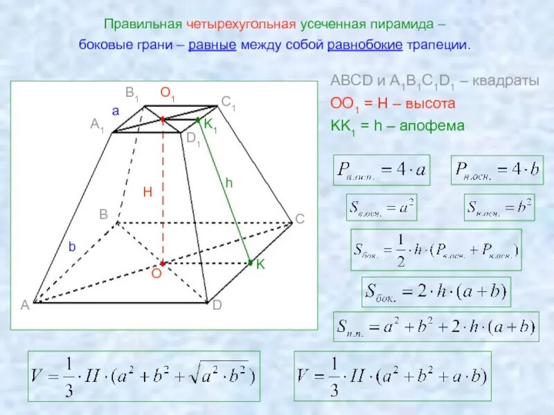 Площадь правильной усеченной пирамиды. Площадь правильной усеченной пирамиды