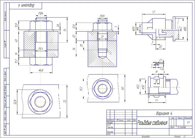 Задания резьба. Болтовое соединение чертеж м24. Сборочный чертеж Инженерная Графика резьбовые соединения. Сборочный чертеж резьбового соединения. Чертеж болтового соединения м24.