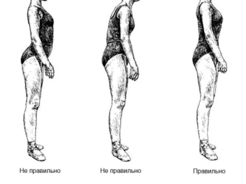 Правильный прогиб в пояснице. Нет прогиба в пояснице. Излишний прогиб в пояснице.