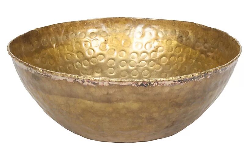 Old Metal Bowl. Huge Bowl. Bowl Front view in Brass. Old Brass. Huge round