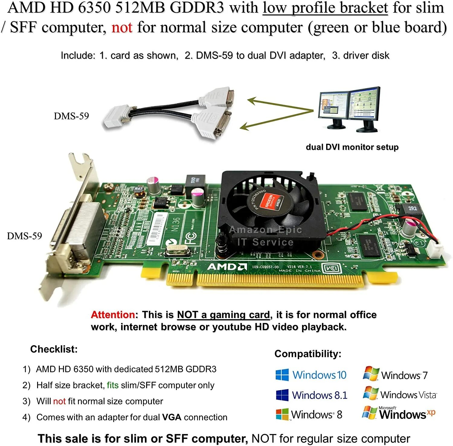 Радеон 6350. PCI драйвер АМД. 8mb PCI VGA Video Card. Размер фактора SFF.