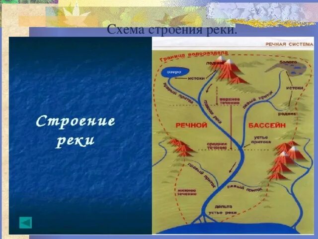 Как определить направление реки. Строение реки. Строение реки схема. Река строение реки. Строение реки 6 класс география.