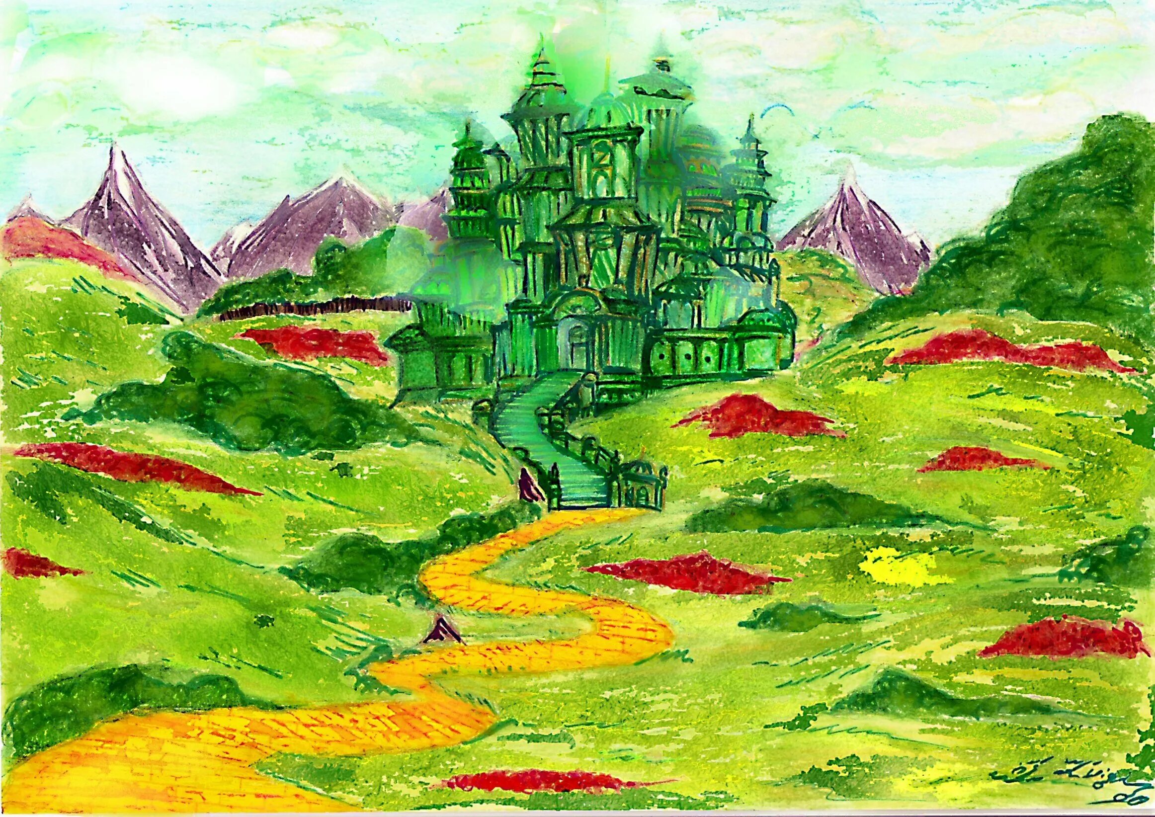 Тотошка волшебник изумрудного города. Сказка изумрудный город рисунок. Изумрудный город из сказки волшебник изумрудного города. Волшебник изумрудного города замок. Волшебник изумрудного города иллюстрации владимирского.