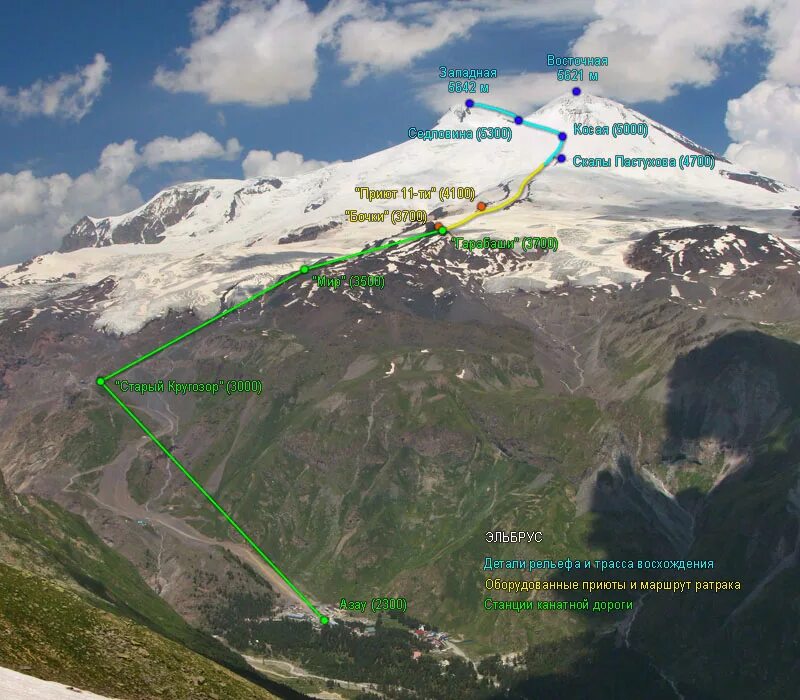 Расстояние азау. Эльбрус гора восхождение маршрут. Восхождение на Эльбрус с Юга маршрут. Эльбрус Поляна Азау. Эльбрус схема восхождения.