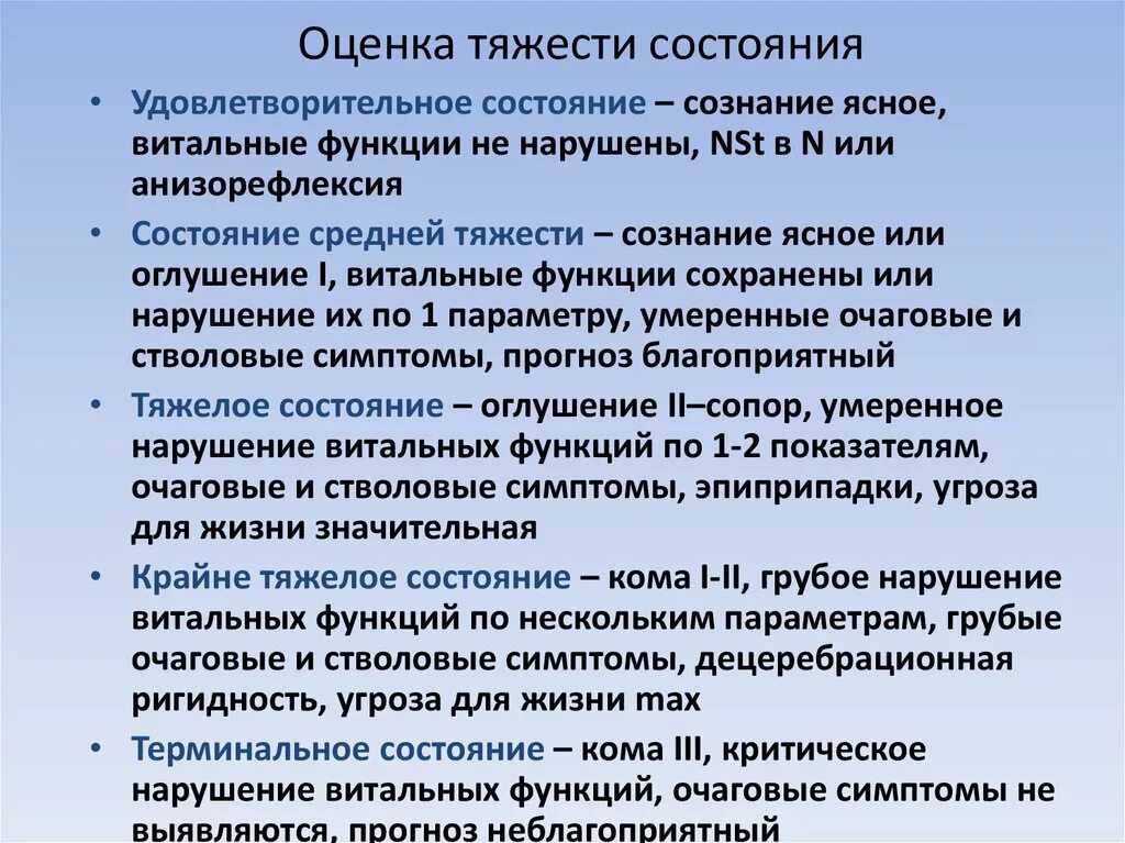 Оценка тяжести состояния больного. Критерии оценки степени тяжести состояния. Определить тяжесть состояния больного. Критерии оценки тяжести состояния пациента. Что значит тяжелое состояние после операции