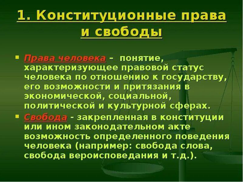 Конституционные свободы человека. Прва исвободы человека.